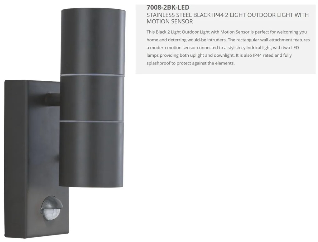 Aplica perete exterior cu senzor de miscare Up and Down 7008-2BK-LED SRT
