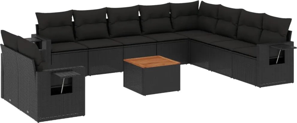 vidaXL Set canapele de grădină cu perne, 11 piese, negru, poliratan
