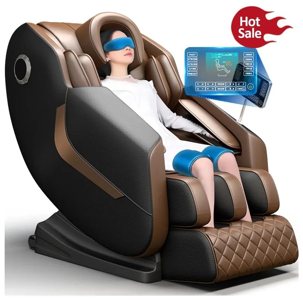 Fotoliu de Masaj GAIUS, Masaj role, Masaj airbaguri, Incalzire, Bluetooth, Zero Gravity, 2 Boxe, Moduri Automate, Reflexoterapie si Presopunctura, Display, Suport picioare extensibil, PU, Maro/Negru