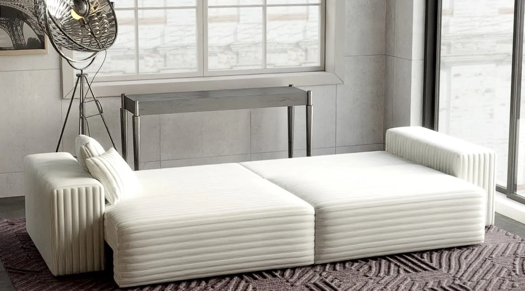 Canapea extensibilă dumonde cu ladă de depozitare si sezut confortabil din spuma high-density, Marbela Ambience Ivory XXL 295x100 cm