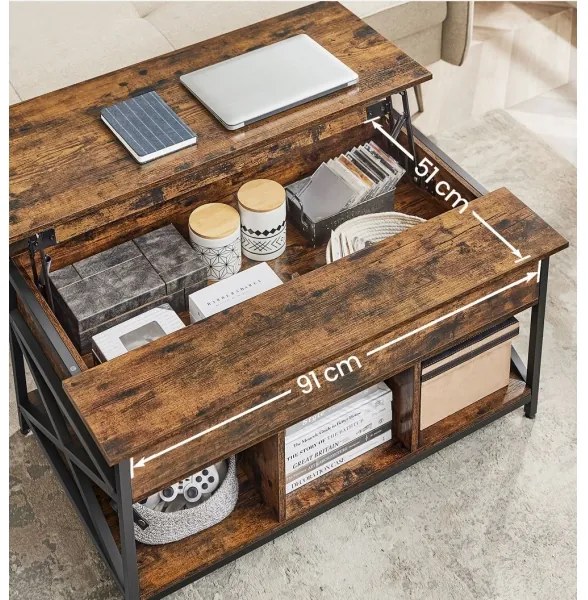 Masă de cafea NYRO cu blat rabatabil, maro/negru