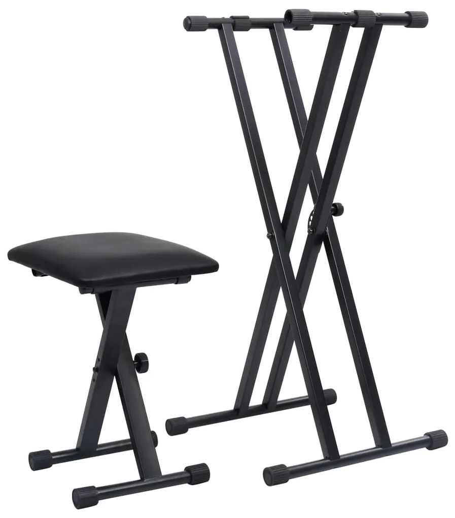 vidaXL Set suport de claviatură dublu și taburet, negru