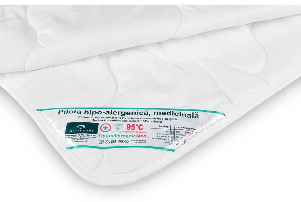 PILOTA HIPOALERGENICA, 200 G/MP, 150X200 CM, ANOTIMP PRIMAVARA/TOAMNA, MATERIAL HUSA MICROFIBRA, UMPLUTURA POLIESTER, ALB