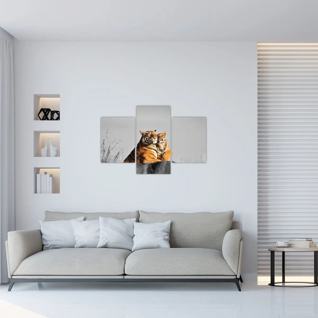 Tablou - Tigroaica cu pui, versiunea alb-negru (90x60 cm)