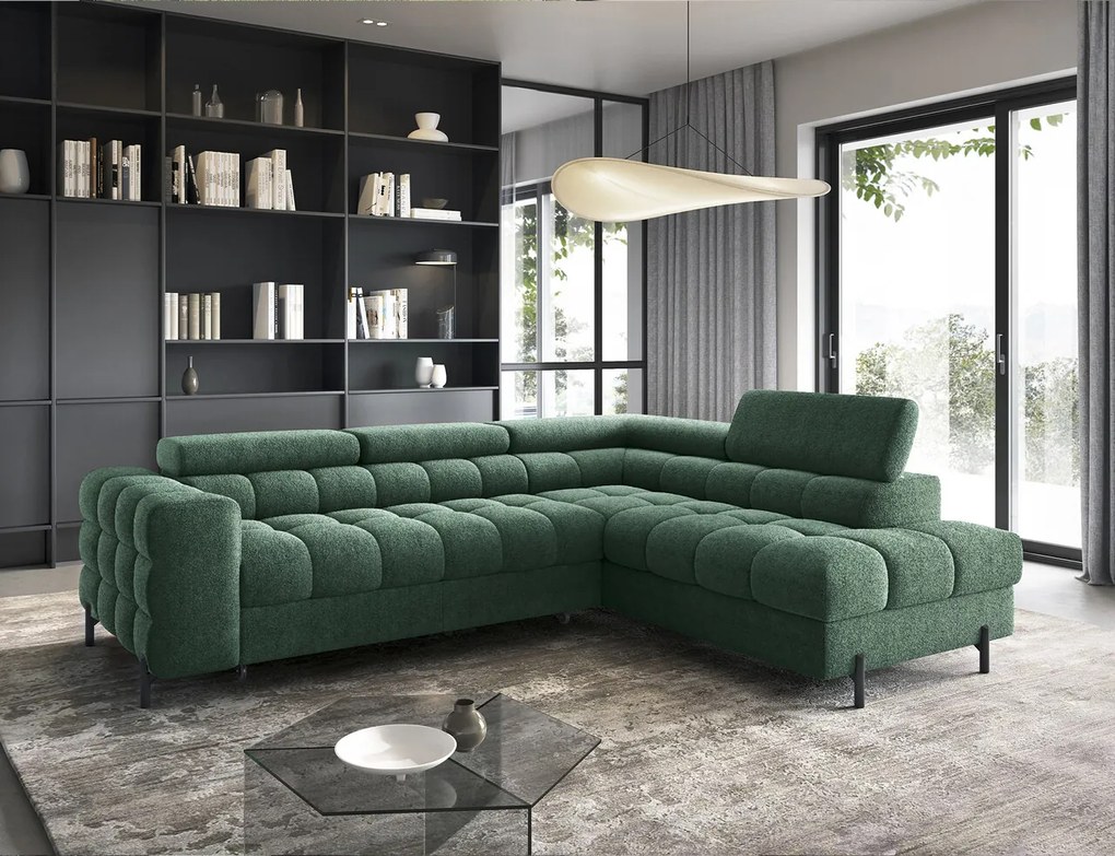 Coltar extensibil dreapta 5 locuri ELTAP, RT-35AMO, Ferucce, 276x200x93 cm, lemn/poliester, verde inchis