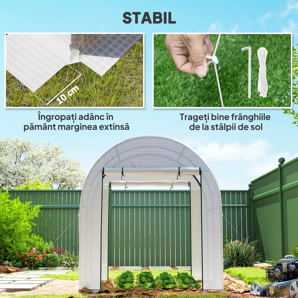 Outsunny Seră Tip Tunel Walk-in cu Acoperire PE Rezistentă la UV, Uși și Ferestre cu Plasă, 1,8 x 1,8 x 2 m, Verde | Aosom Romania