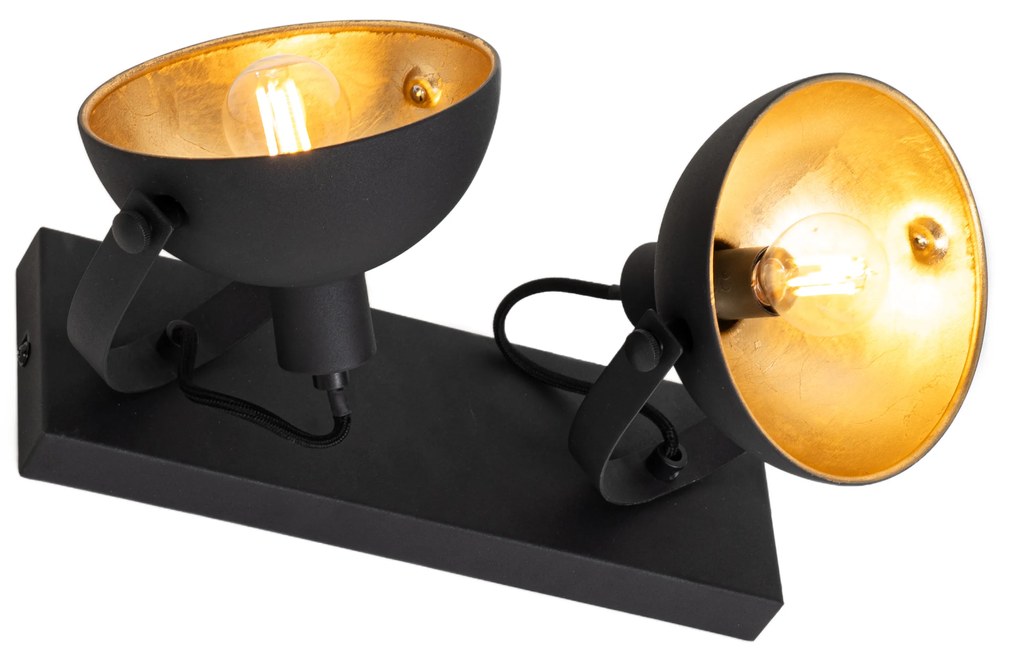 Plafoniera industriala neagra cu auriu cu 2 lumini reglabile - Magnax