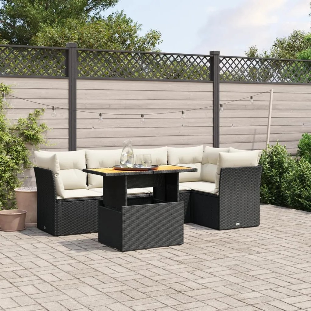 3270818 vidaXL Set mobilier de grădină cu perne, 5 piese, negru, poliratan