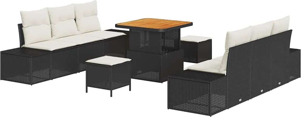 vidaXL Set de canapele pentru grădină cu pernă 9 pcs Negru poliratan