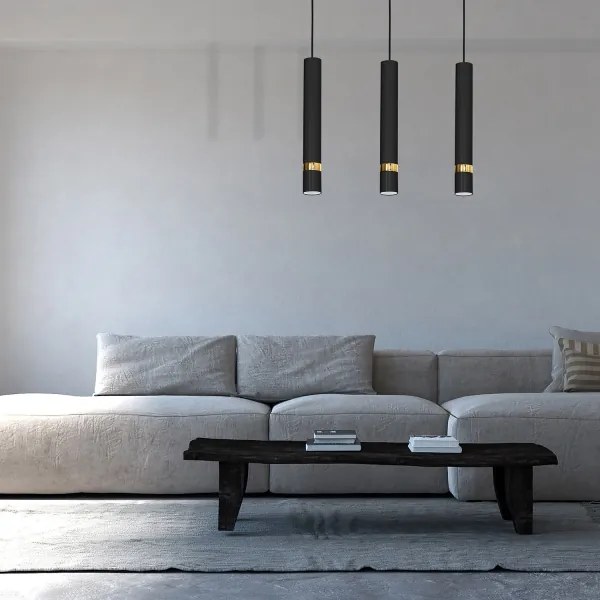 Lustră suspendată pe cablu JOKER, 3x GU10, 25 W, 230 V, negru/auriu