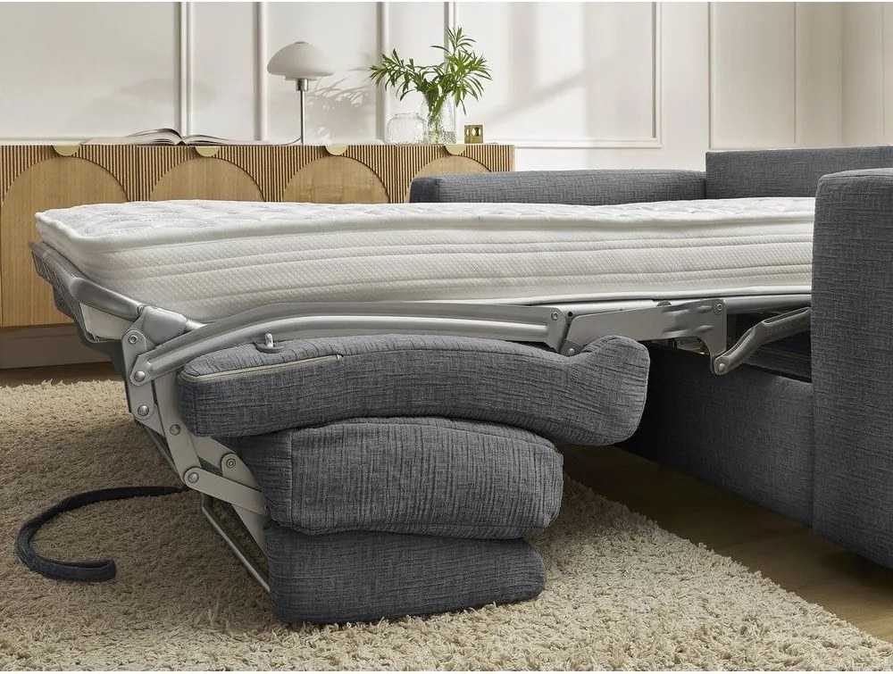 Canapea gri închis pentru dormitul zilnic/extensibilă cu tapițerie din chenille 240 cm Hugo – Bobochic Paris