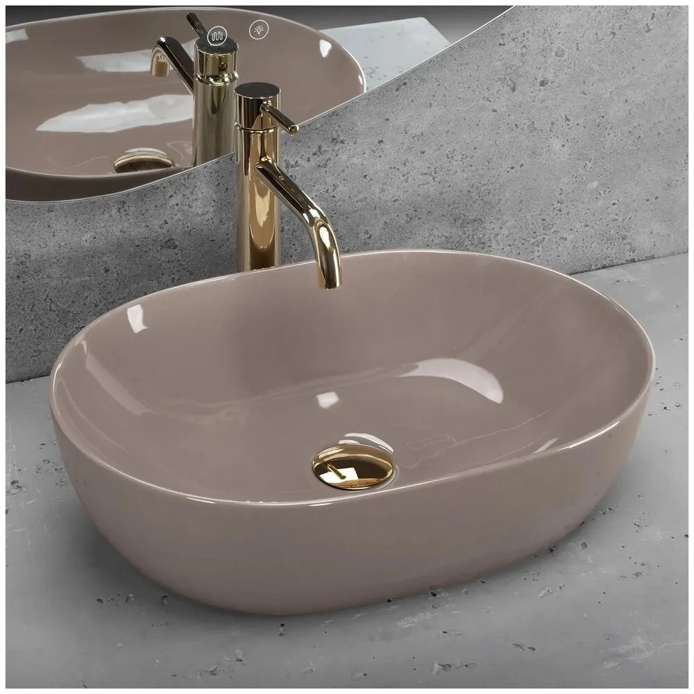 Lavoar pe blat Rea Lisa oval 49 cm bej lucios