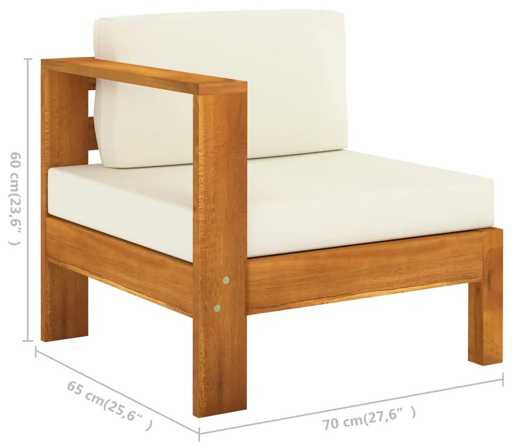 Canapea de mijloc cu 1 cotiera, alb crem, lemn masiv de acacia 1, Crem, Canapea de mijloc cu cotiera la dreapta