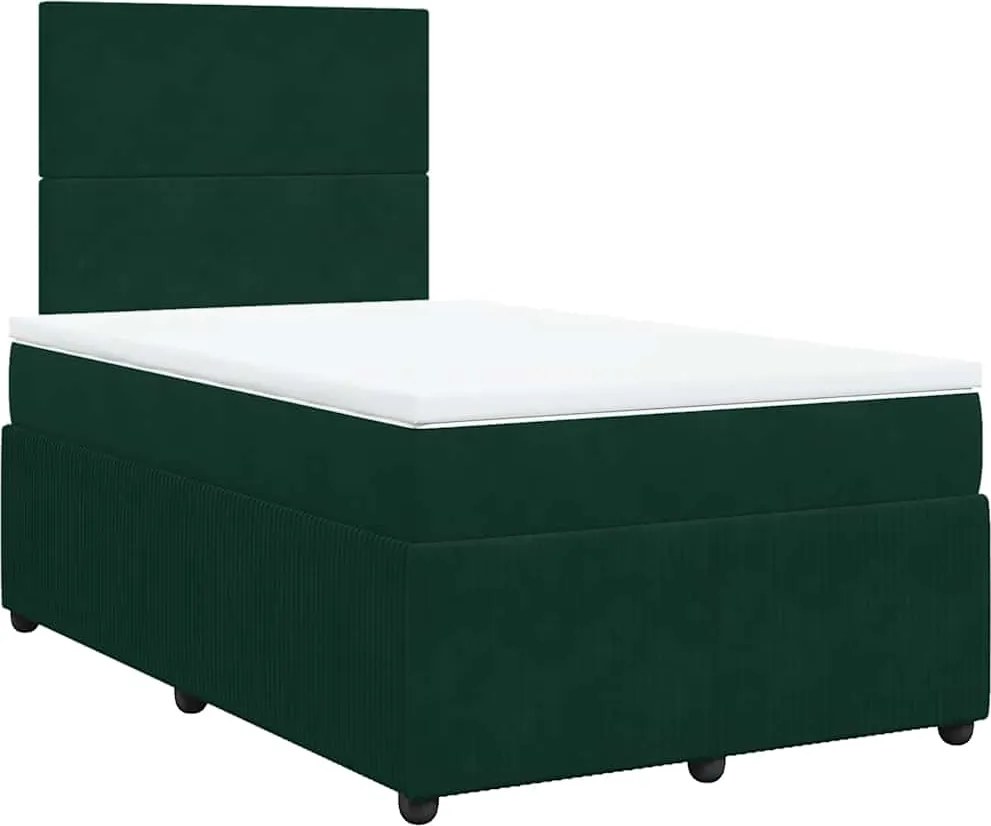 vidaXL Pat box spring cu saltea, verde închis, 120x200 cm, catifea