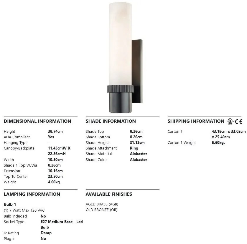Aplica de perete LUX din alabaster ARGON bronz antichizat