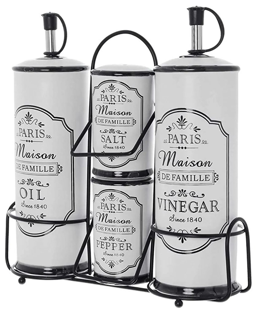 Set Oliviera PARIS 4 piese ceramica si suport metalic, Alb