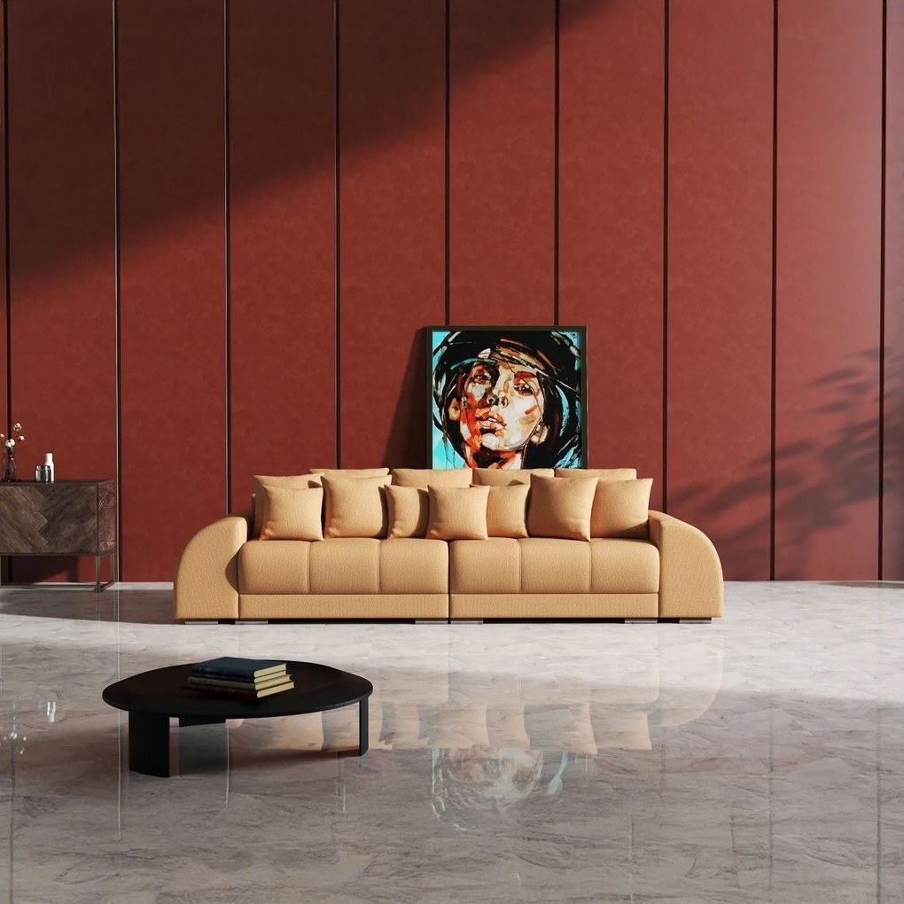 Canapea extensibilă dumonde cu 2 lăzi de depozitare si sezut confortabil din spuma high-density, Verona Enjoy Mango 310x100 cm