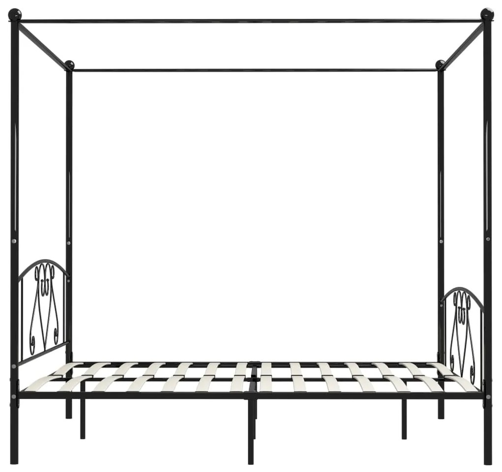 Cadru de pat cu baldachin, negru, 200 x 200 cm, metal Negru, 200 x 200 cm