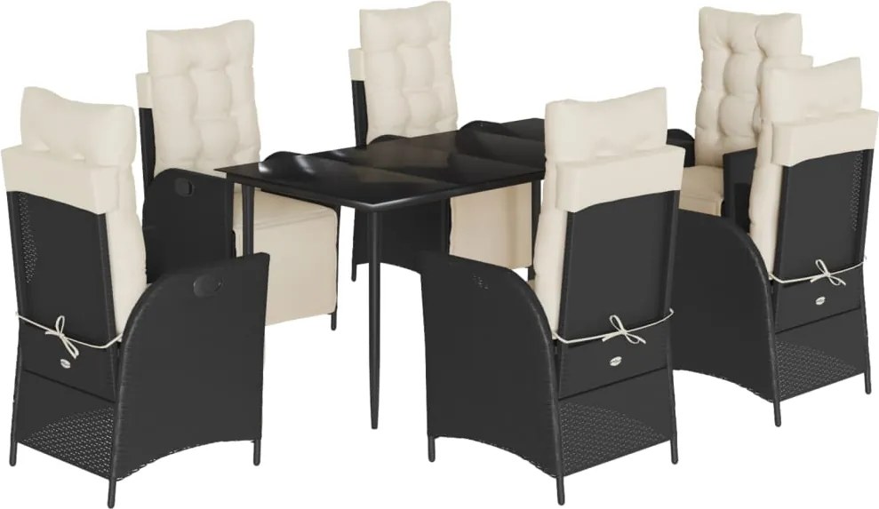 vidaXL Set mobilier de grădină cu perne, 7 piese, negru, poliratan