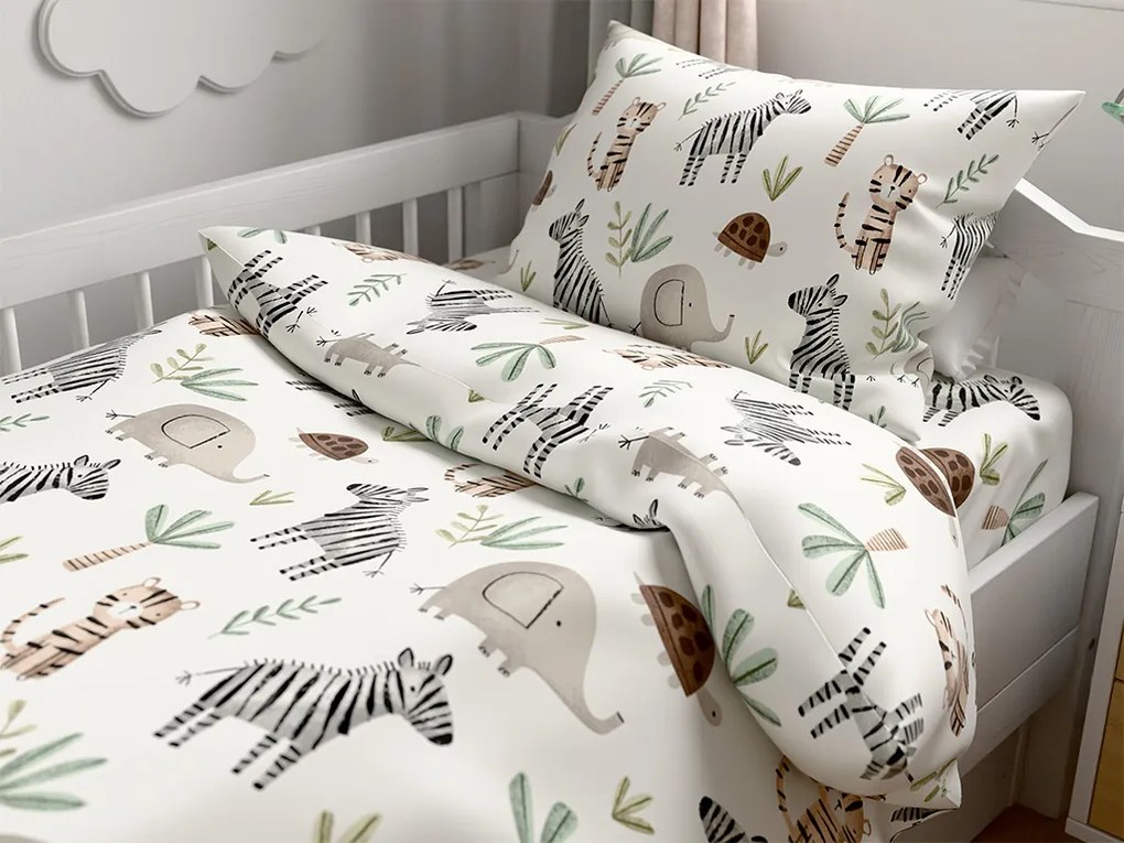 Set de lenjerie de pat din microfibra pentru patut cu cearsaf JUNGARI, crem