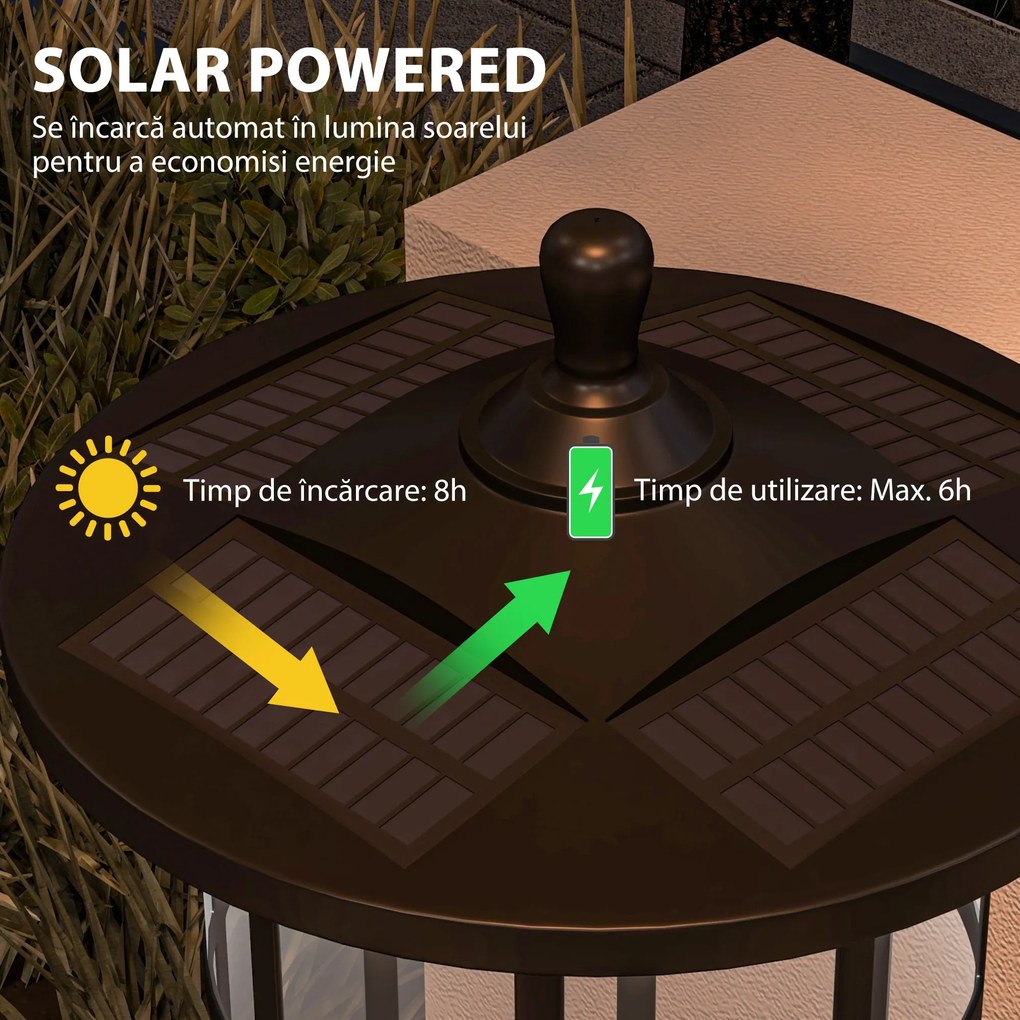 Outsunny Felinar Solar de Grădină și Alei cu Autonomie 6h, Montaj pe Sol, Felinar din ABS și Policarbonat, Rezistent la Apă IP44, pentru Terasă, Grădină, Alei, 17x17x127 cm, Negru | Aosom Romania