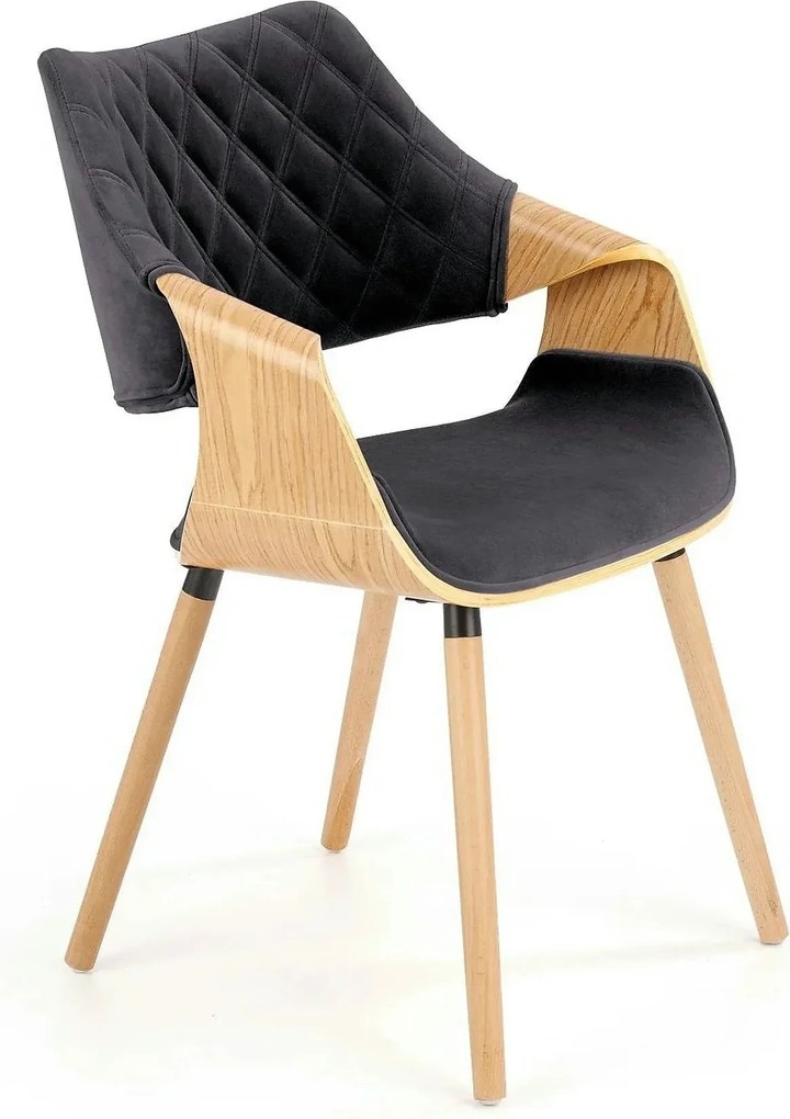 Scaun tapitat K396, negru/stejar, stofa catifelata/placaj, 56x55x77 cm