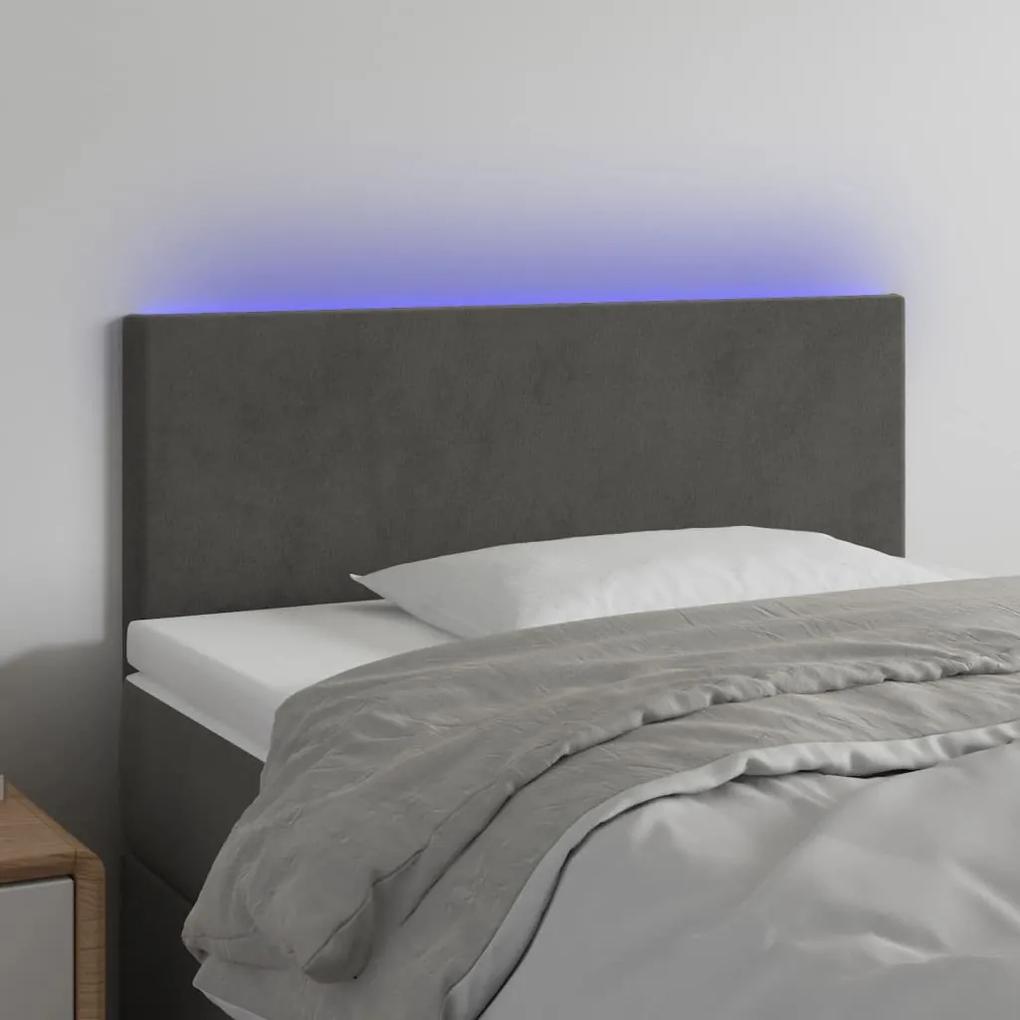 3121363 vidaXL Tăblie de pat cu LED, gri închis, 80x5x78/88 cm, catifea