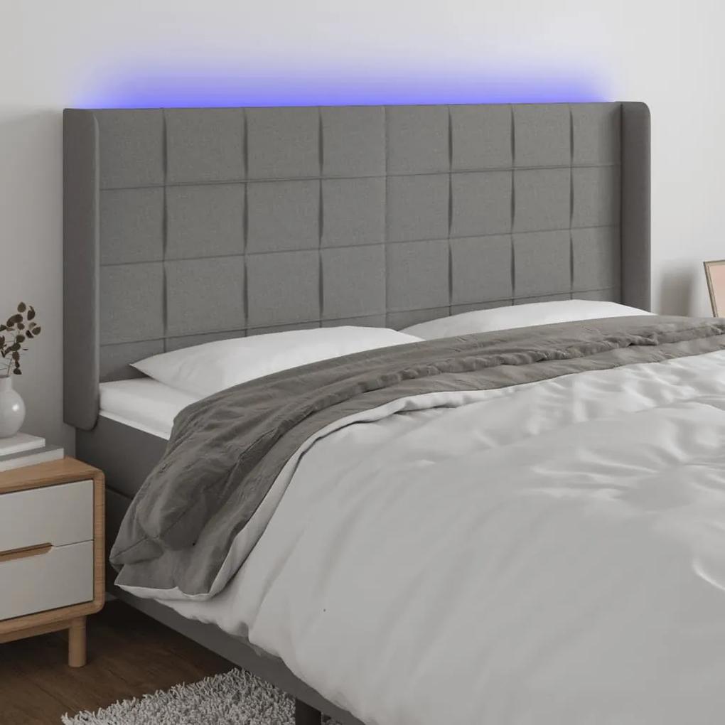 3124055 vidaXL Tăblie de pat cu LED, gri închis, 163x16x118/128 cm, textil