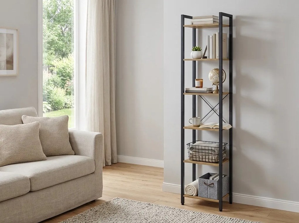 Raft cu structura metalica TAYLOR 6 polite, stejar artisan
