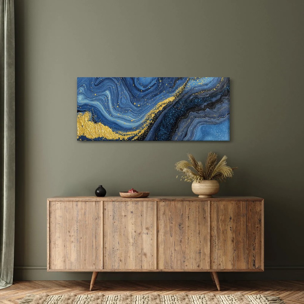 Tablou - Abstracție albastru-aurie (120x50 cm)