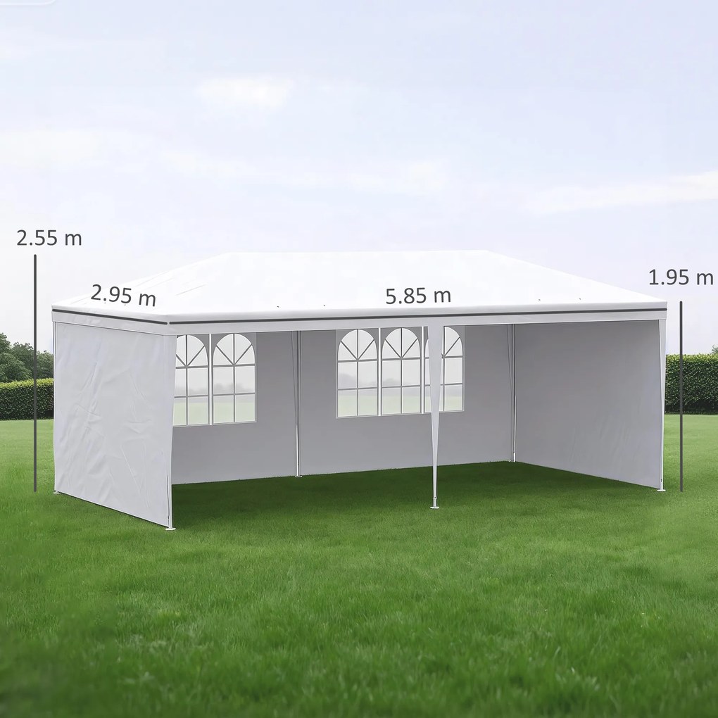 Outsunny Cort Pliabil pentru Grădină, Petreceri și Evenimente, cu Panouri Detașabile, Structură Oțel și PE, 5.85x2.95m, Alb | Aosom Romania