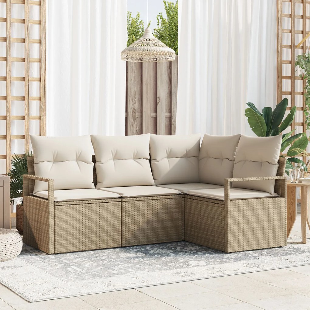 vidaXL Set de canapele pentru grădină 4 pcs Bej Rattan poli