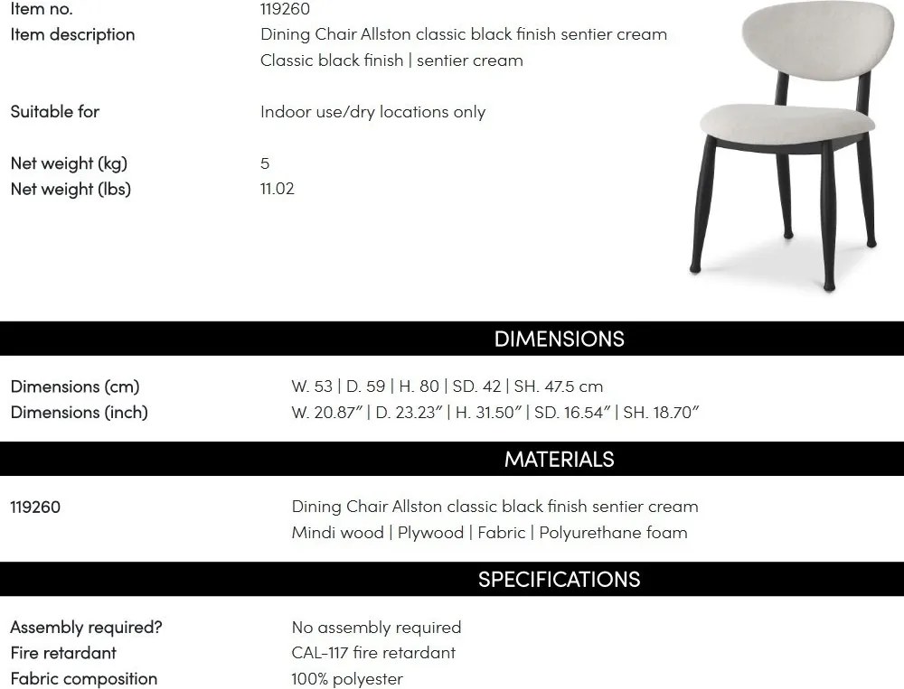 Scaun design elegant LUX Allston, sentier cream/ negru