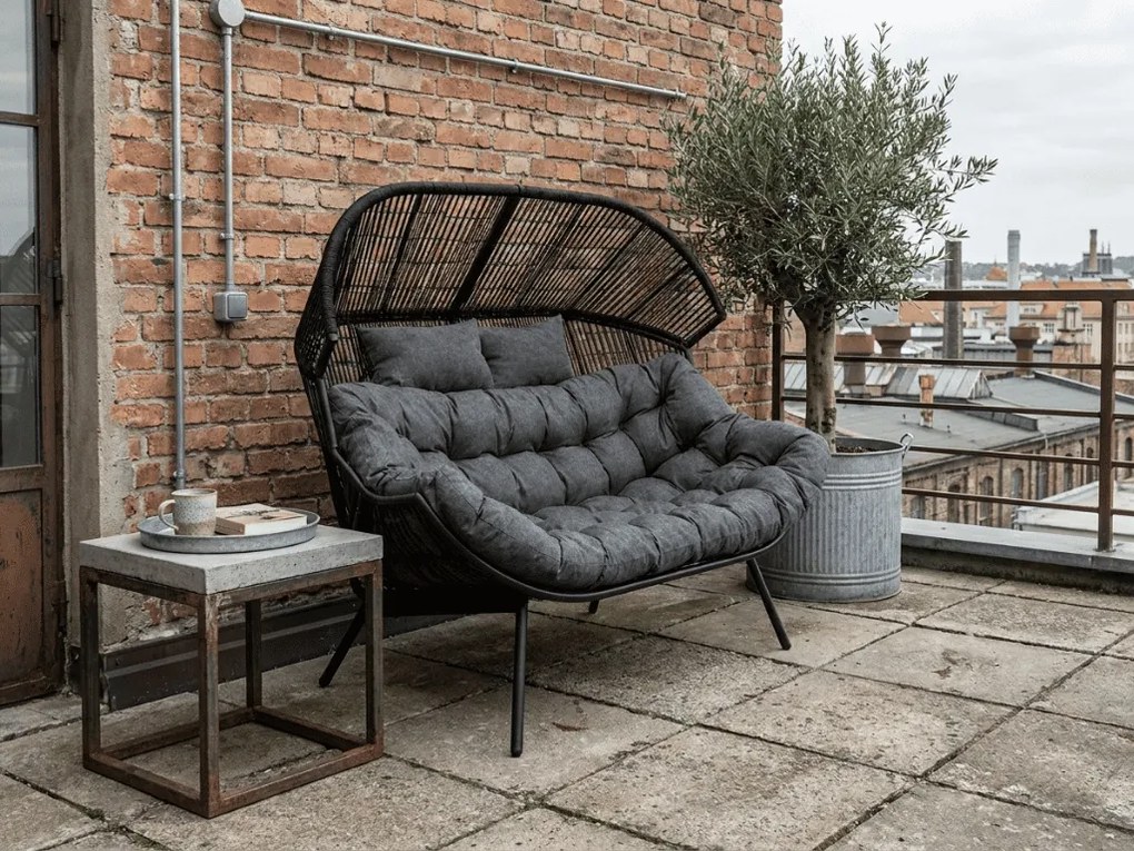 Canapea de gradina AURELO cu doua locuri 146 cm, neagra