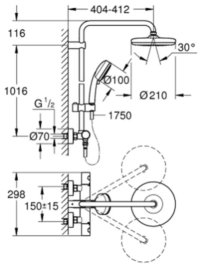 Coloana de dus crom cu baterie termostatata Grohe Tempesta Cosmopolitan 210