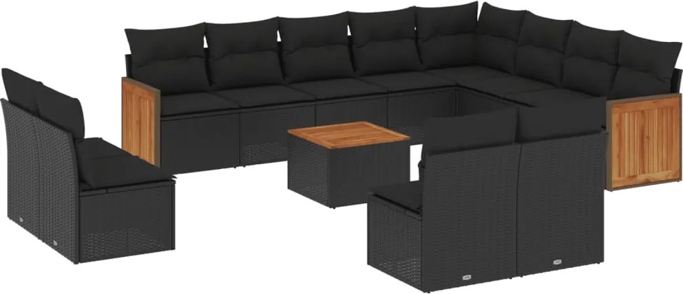 vidaXL Set mobilier de grădină cu perne, 13 piese, negru, poliratan