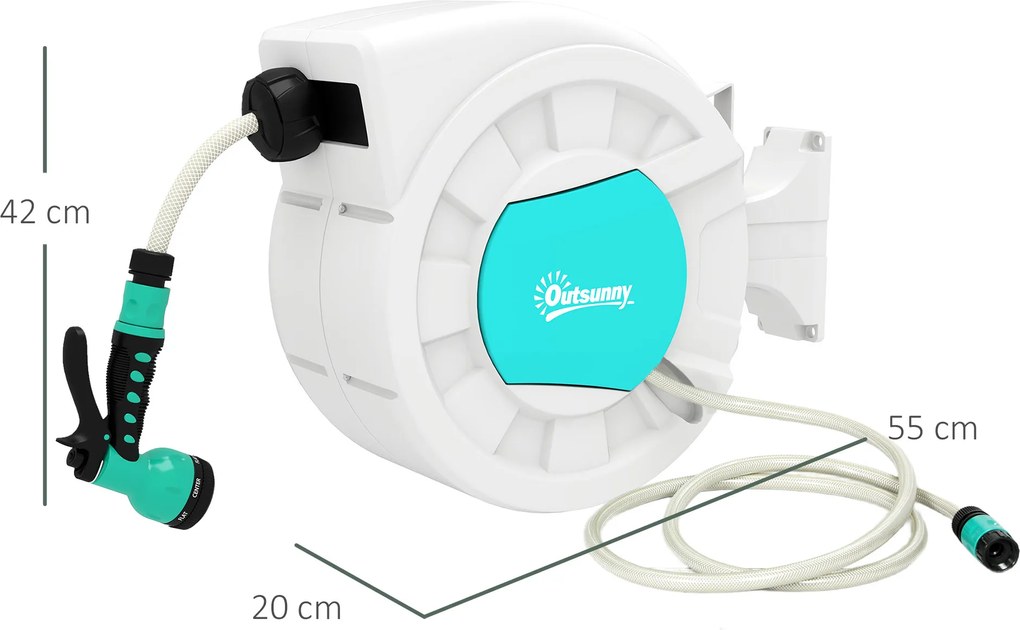 Outsunny Tambur furtun pentru udare suport furtun de apă 25+2 m suport de perete + mâner pivotant la 180° 55 x 20 x 42 cm gri deschis | Aosom Romania