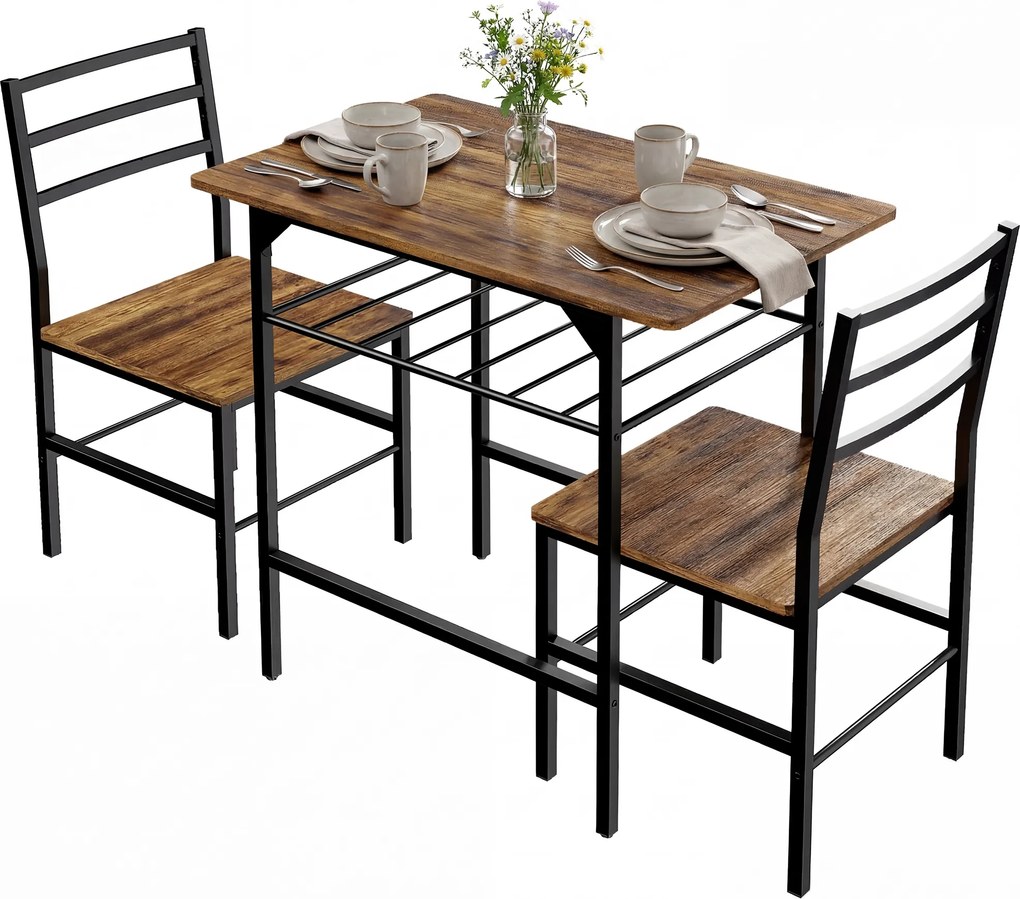HOMCOM Set masă dining cu 2 scaune, masă pentru bucătărie cu scaune pentru 2 persoane, cadru din metal, maro | Aosom Romania
