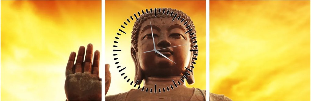 Tablou - Buddha cu fundal roșu și galben (cu ceas) (90x30 cm)