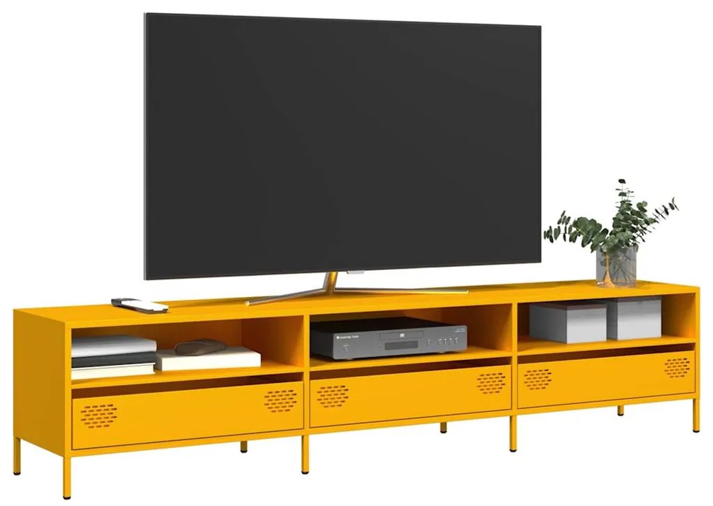 vidaXL Dulap TV, galben muștar, 202x39x43,5 cm, oțel laminat la rece