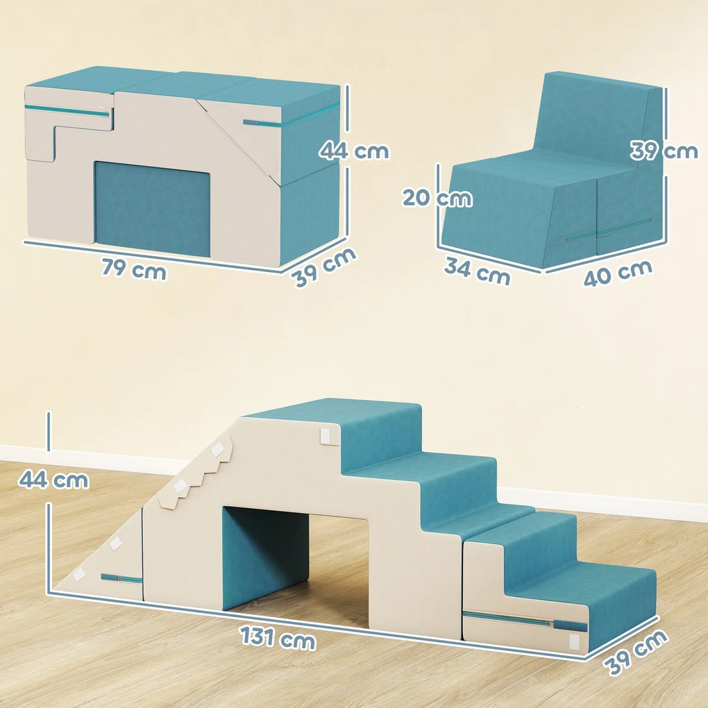 AIYAPLAY Set de 2 blocuri moi de jucării pentru copii mici, piele artificială, spumă, pentru cățărat, construit, joacă, Bej+Albastru | Aosom Romania