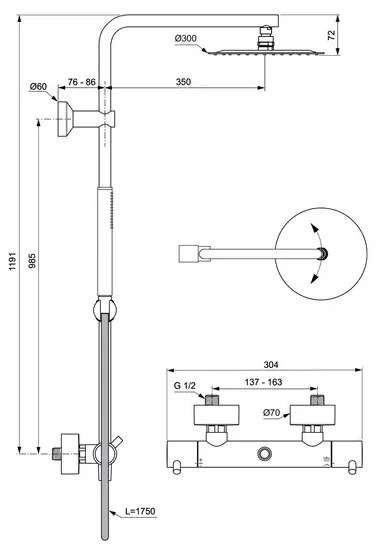 Coloana de dus cu baterie termostatata auriu periat Ideal Standard Ceratherm T125