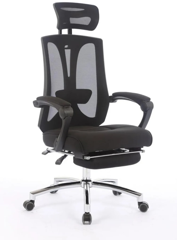 Scaun ergonomic, reglabil, tetiera, spătar Mesh, Negru,