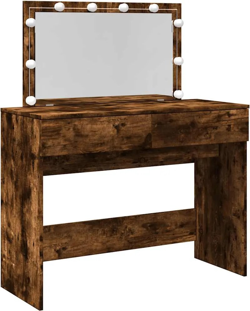 vidaXL Masă de toaletă cu LED, stejar afumat, 100x40x120 cm