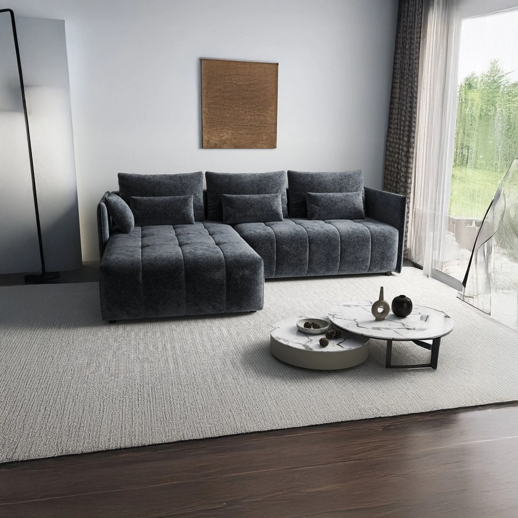 Colțar extensibil dumonde cu ladă de depozitare si sezut confortabil din spuma high-density, Malta Euphoria Grafit 235x185 cm