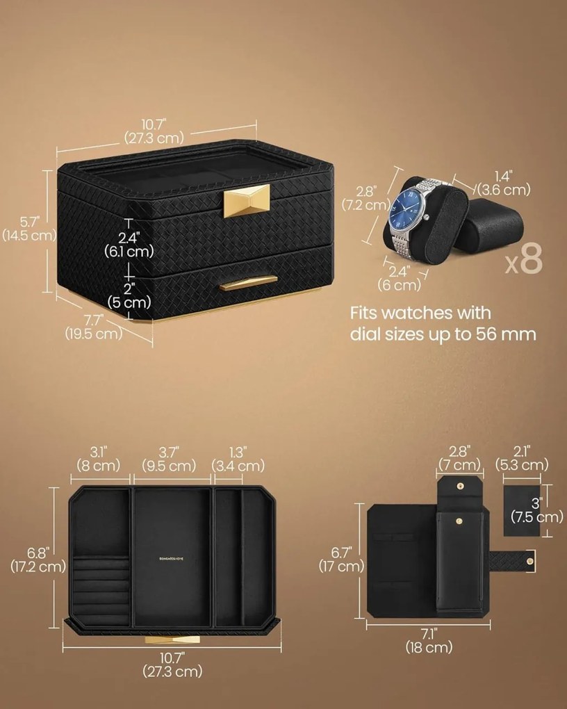 Cutie depozitare ceasuri Songmics Negru 27.3x20.4x14.5 cm
