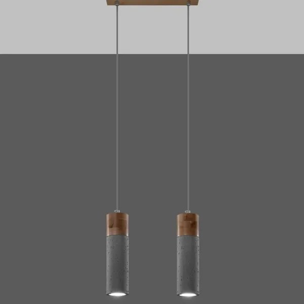 Lustră pe cablu ZANE 2xGU10/40W/230V beton/lemn Sollux SL.0966