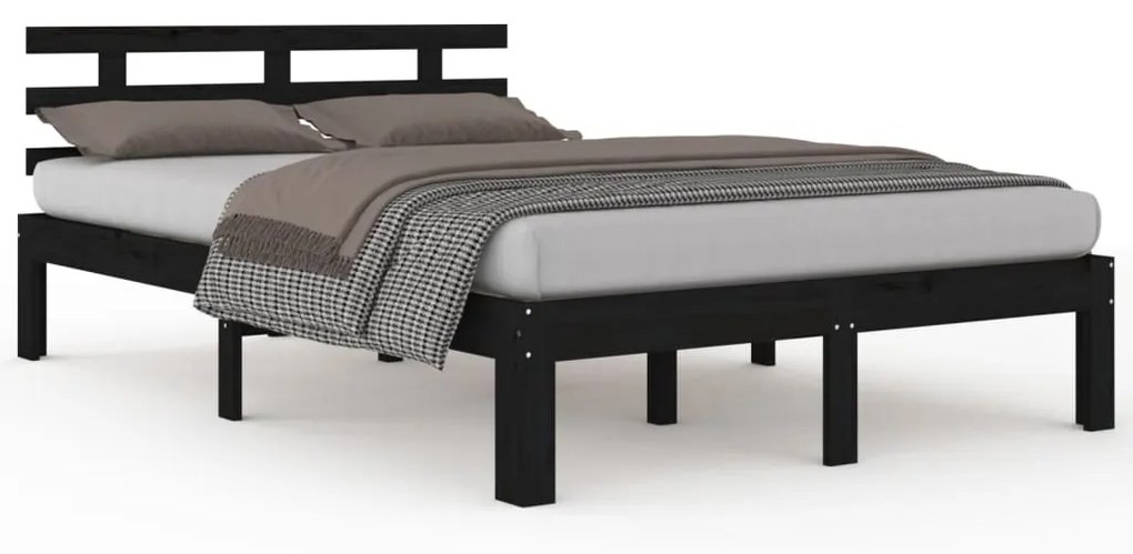 814753 vidaXL Cadru de pat, negru, 120x200 cm, lemn masiv de pin