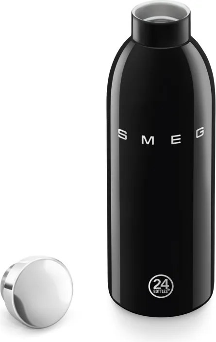 Sticla termos SMEG Clima 50's Style WBF01BL, 500 ml, Inchidere ermetica, Pereti dubli, Otel inoxidabil 18/8, Negru