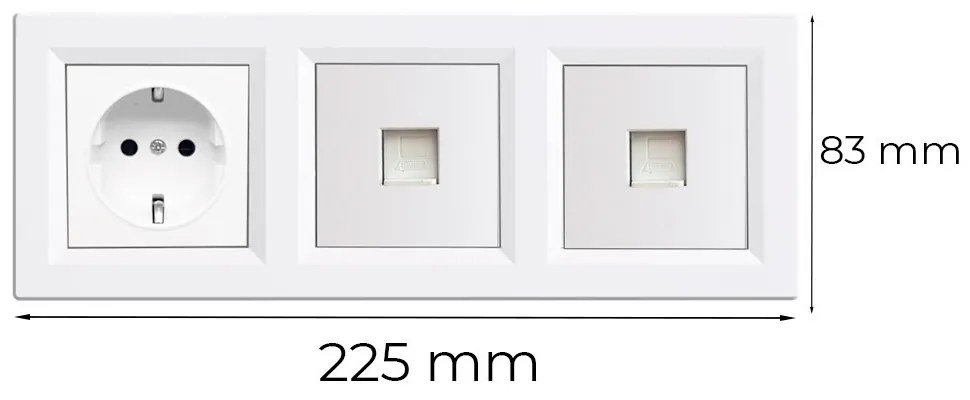 Priză cu împământare Nova III cu doi conectori UTP și cadru alb